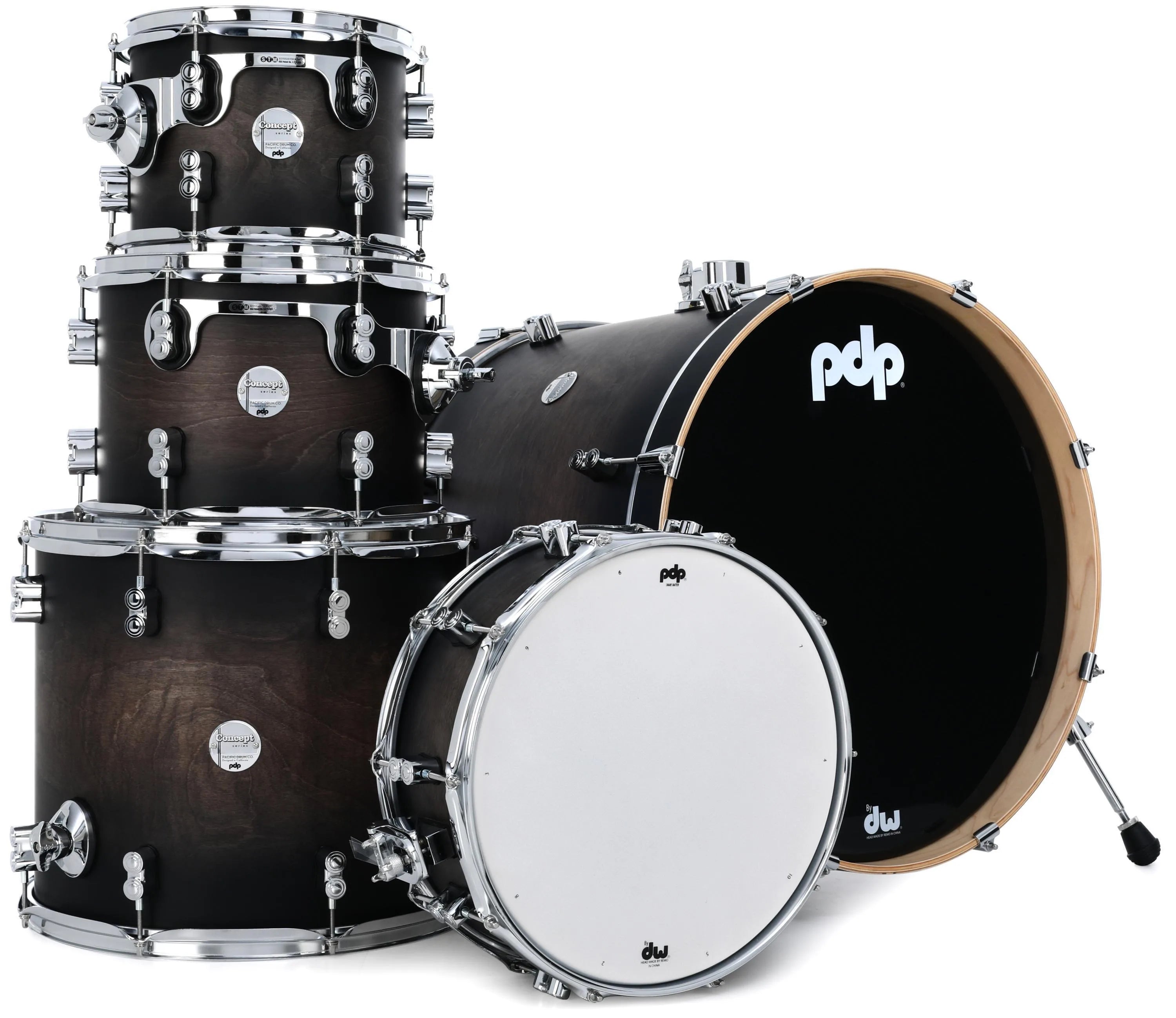 PDP Concept Maple 5-Piece Shell Pack 22", Satin Charcoal Burst, Chrome Hardware