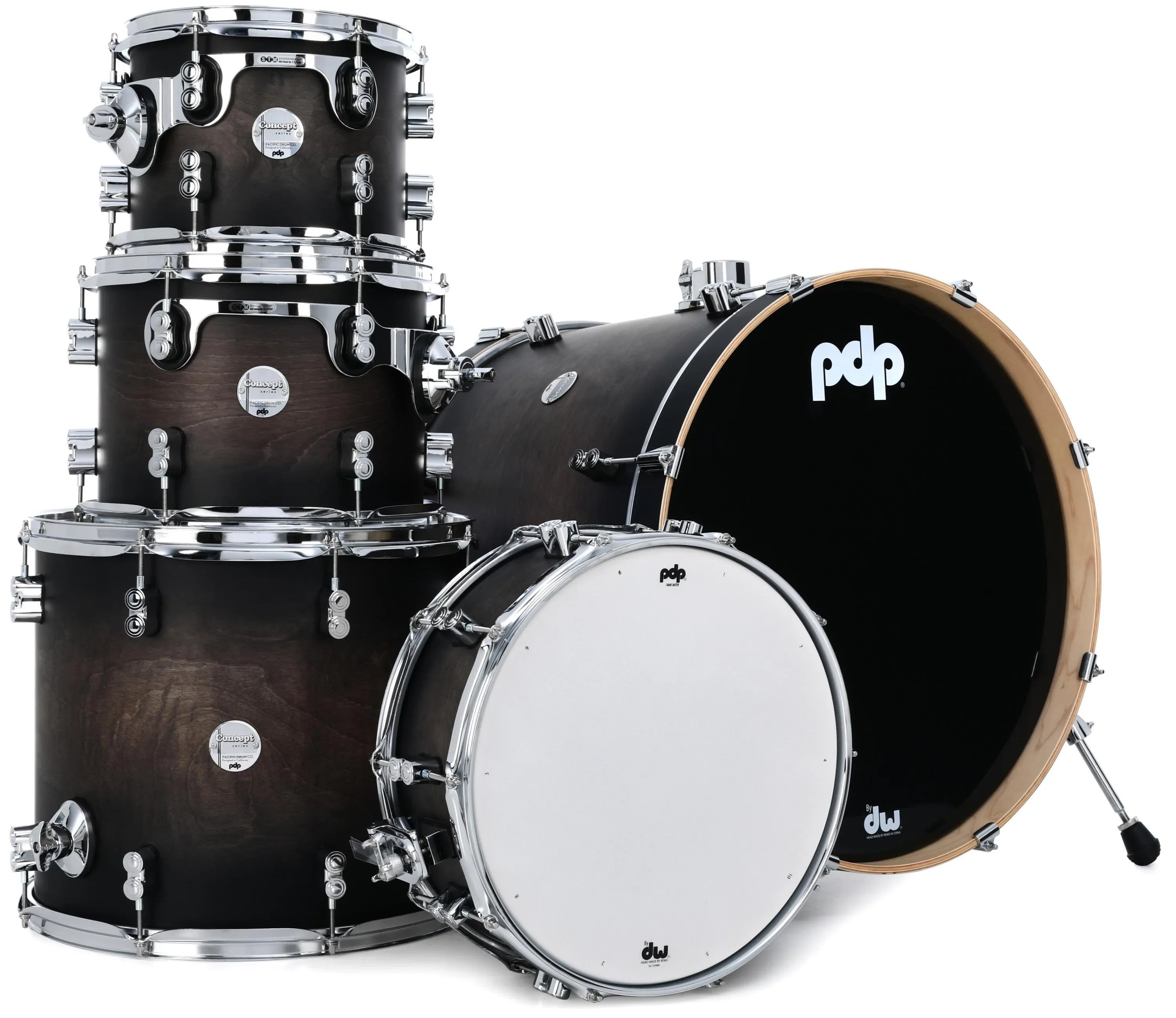 PDP Concept Maple 5-Piece Shell Pack 22", Satin Charcoal Burst, Chrome Hardware