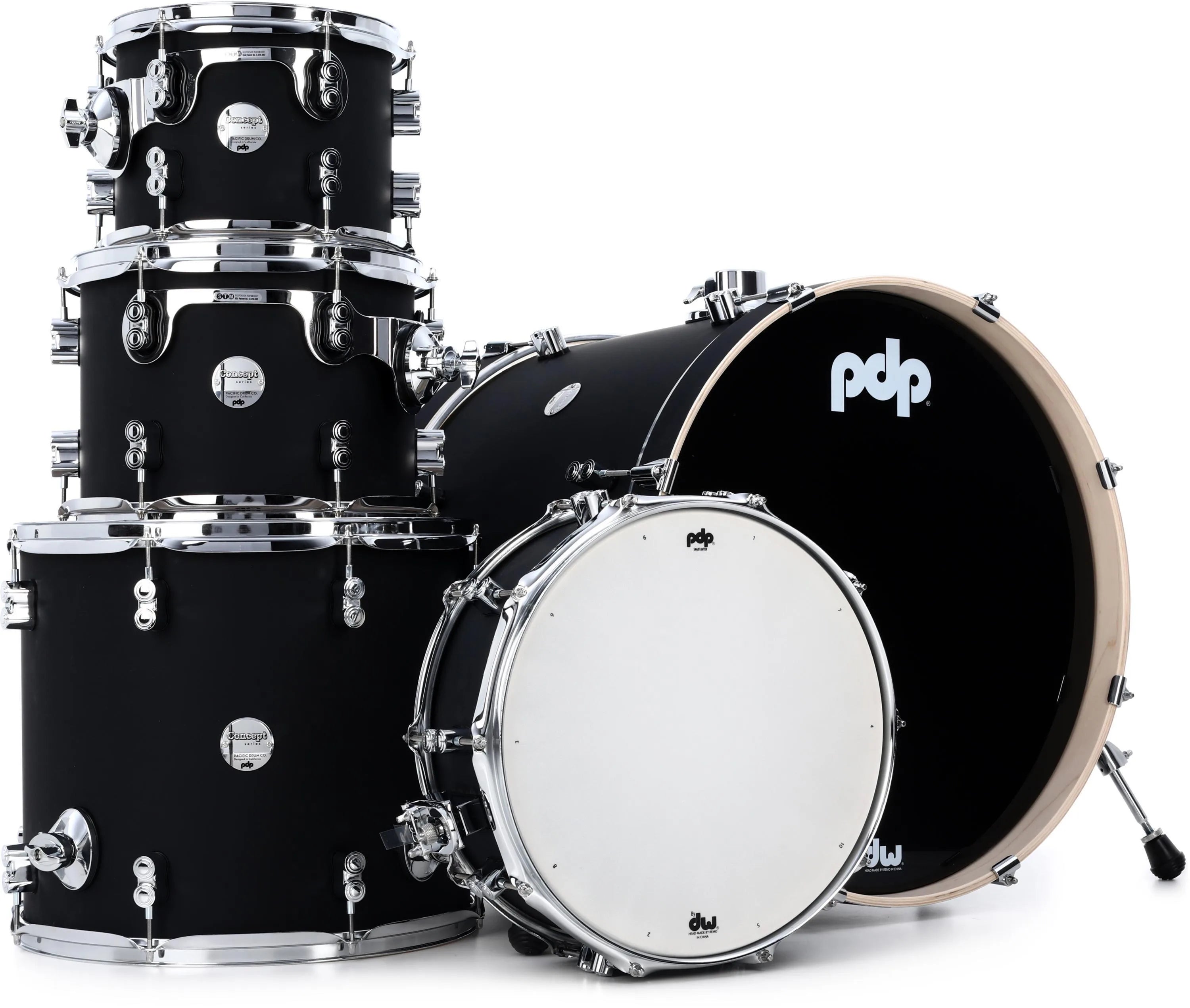 PDP Concept Maple 5-Piece Shell Pack 22", Satin Black, Chrome Hardware