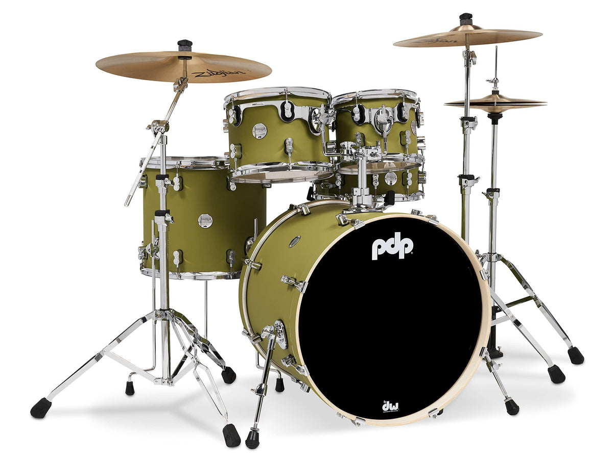 PDP Concept Maple 5-Piece Shell Pack 22", Satin Olive, Chrome Hardware