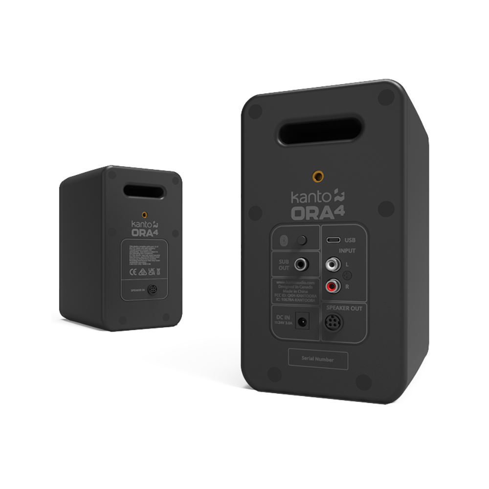 Kanto Audio ORA4 140W Powered Reference Speakers with Bluetooth 5.0 and USB-C Input, Type G Power Cord, Matte Black (Sold in Pairs)