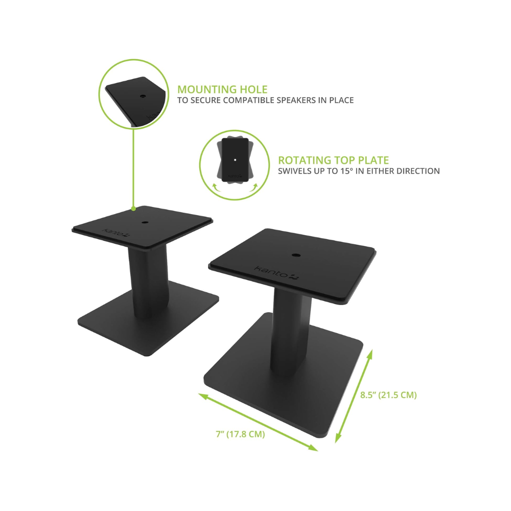 Kanto Audio SP6HD Desktop Speaker Stands for Med/Large Bookshelf Speakers & Mid-Size/Full-Size 4”-7” Studio Monitors, Black (Sold in Pairs)