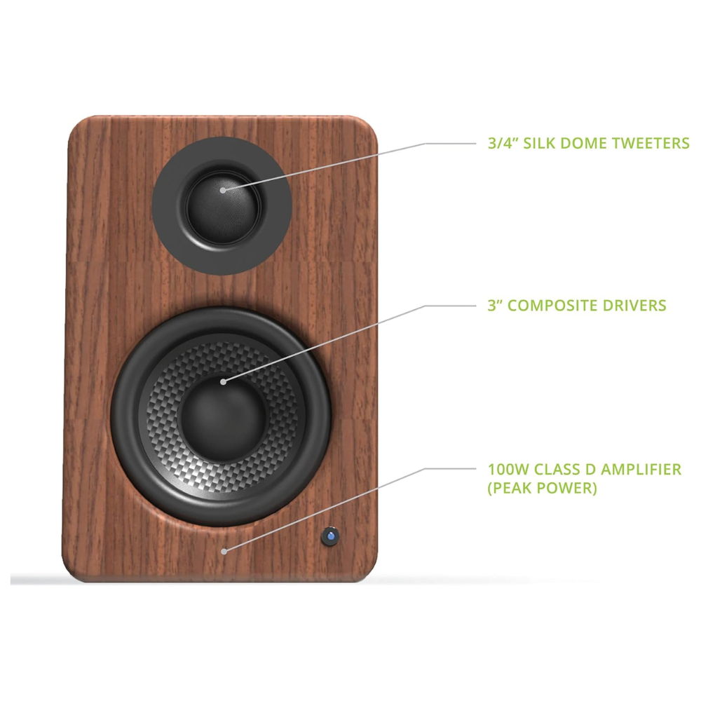 Kanto Audio YU2 Powered Desktop Computer Speakers, Type C and Type G Power Cords, Walnut (Sold in Pairs)