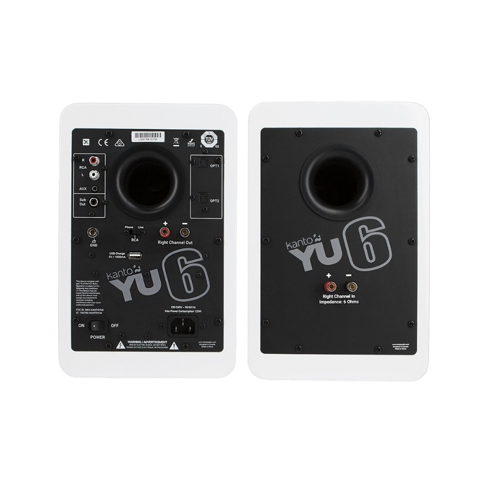 Kanto Audio YU6MB Powered Bookshelf Speakers with Bluetooth and Phono Preamp, Type F and Type G Power Cords, Matte White (Sold in Pairs)