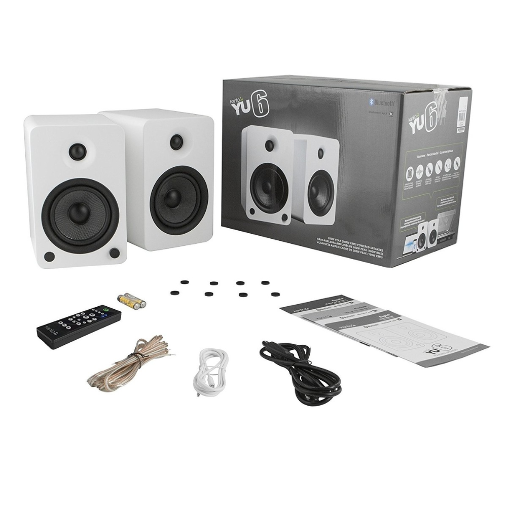 Kanto Audio YU6MB Powered Bookshelf Speakers with Bluetooth and Phono Preamp, Type F and Type G Power Cords, Matte White (Sold in Pairs)
