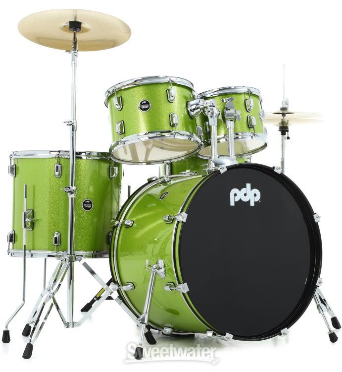 PDP CENTERstage 5-Piece Complete Drum Kit 22", Electric Green Sparkle (Hardware, Cymbals & Throne)