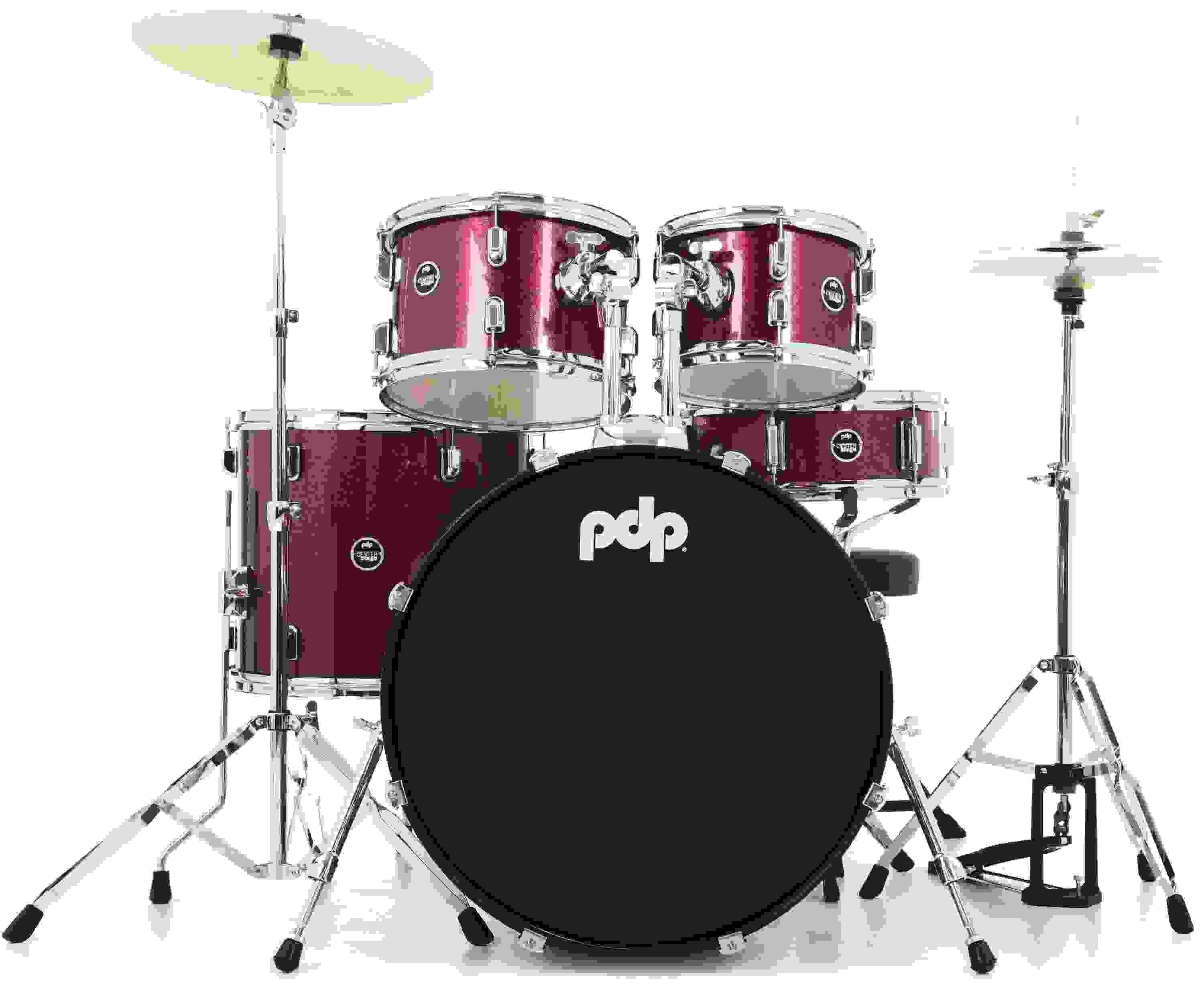 PDP CENTERstage 5-Piece Complete Drum Kit 22", Ruby Red Sparkle (Hardware, Cymbals & Throne)