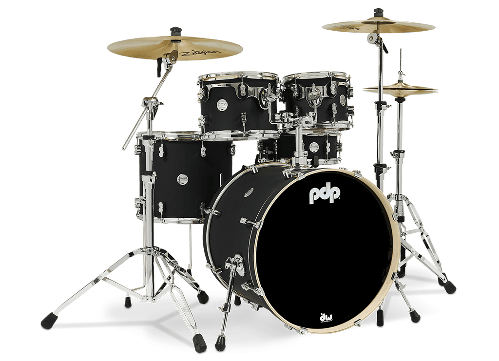 PDP Concept Maple 5-Piece Shell Pack 22", Satin Black, Chrome Hardware