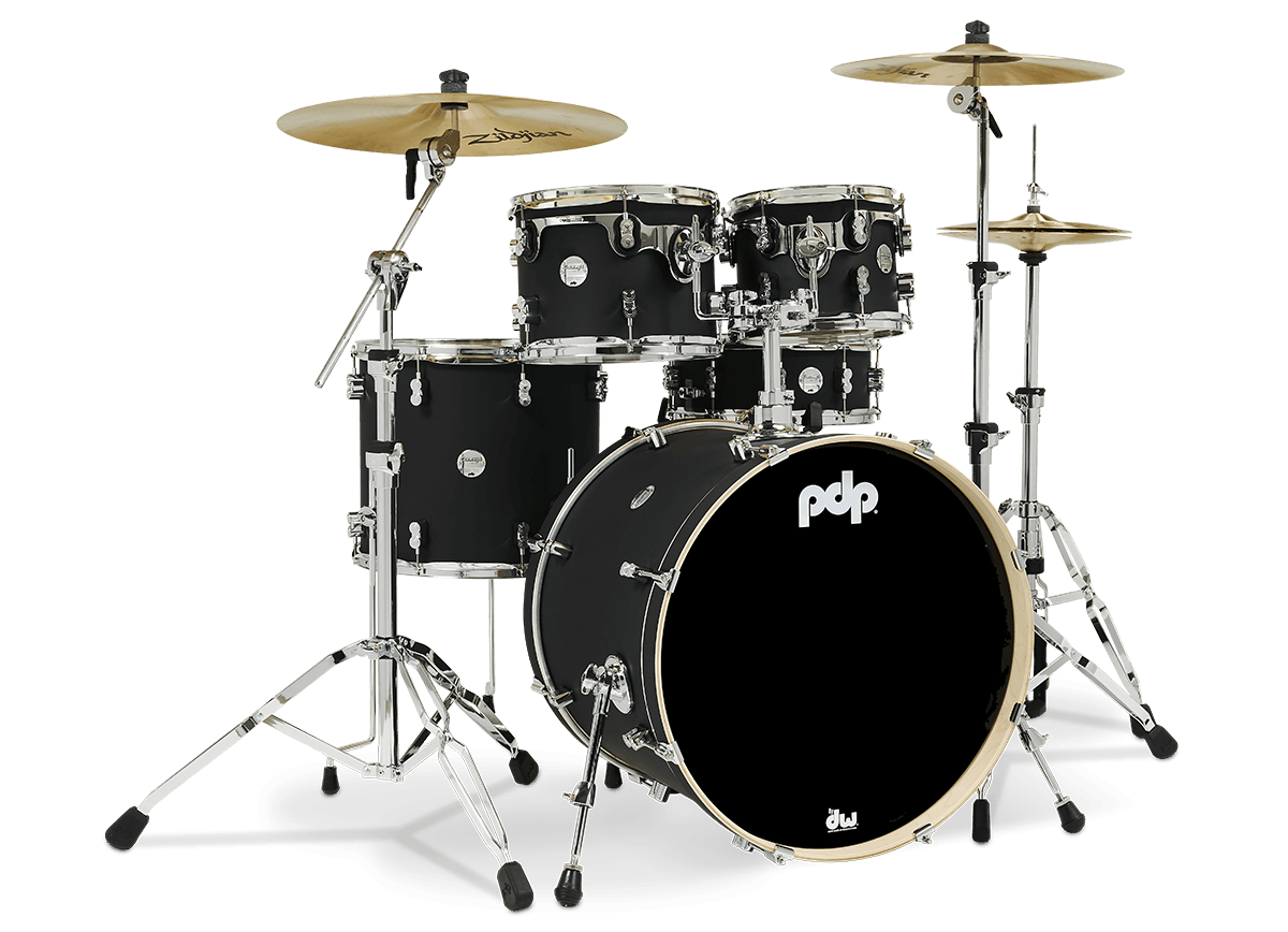 PDP Concept Maple 5-Piece Shell Pack 22", Satin Black, Chrome Hardware