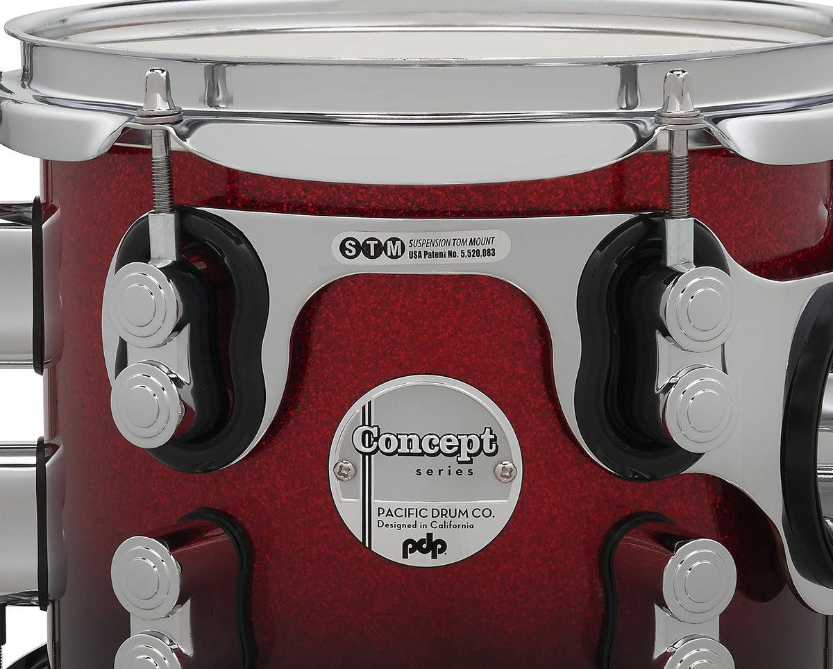 PDP Concept Maple 5-Piece Shell Pack 22", Red-to-Black Fade, Chrome Hardware