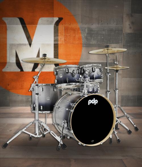 PDP Concept Maple 5-Piece Shell Pack 22", Silver-to-Black Fade, Chrome Hardware