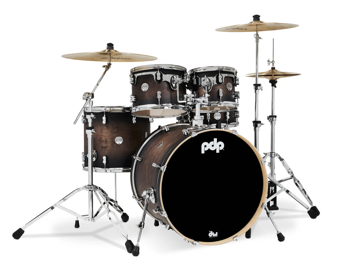 PDP Concept Maple 5-Piece Shell Pack 22", Satin Charcoal Burst, Chrome Hardware