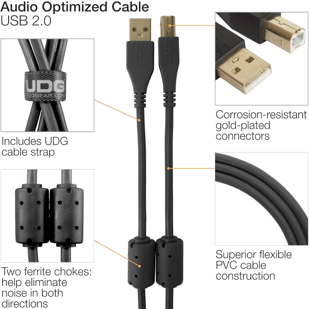 UDG Ultimate Audio Cable USB 2.0 A-B, Black, Straight, 3 m