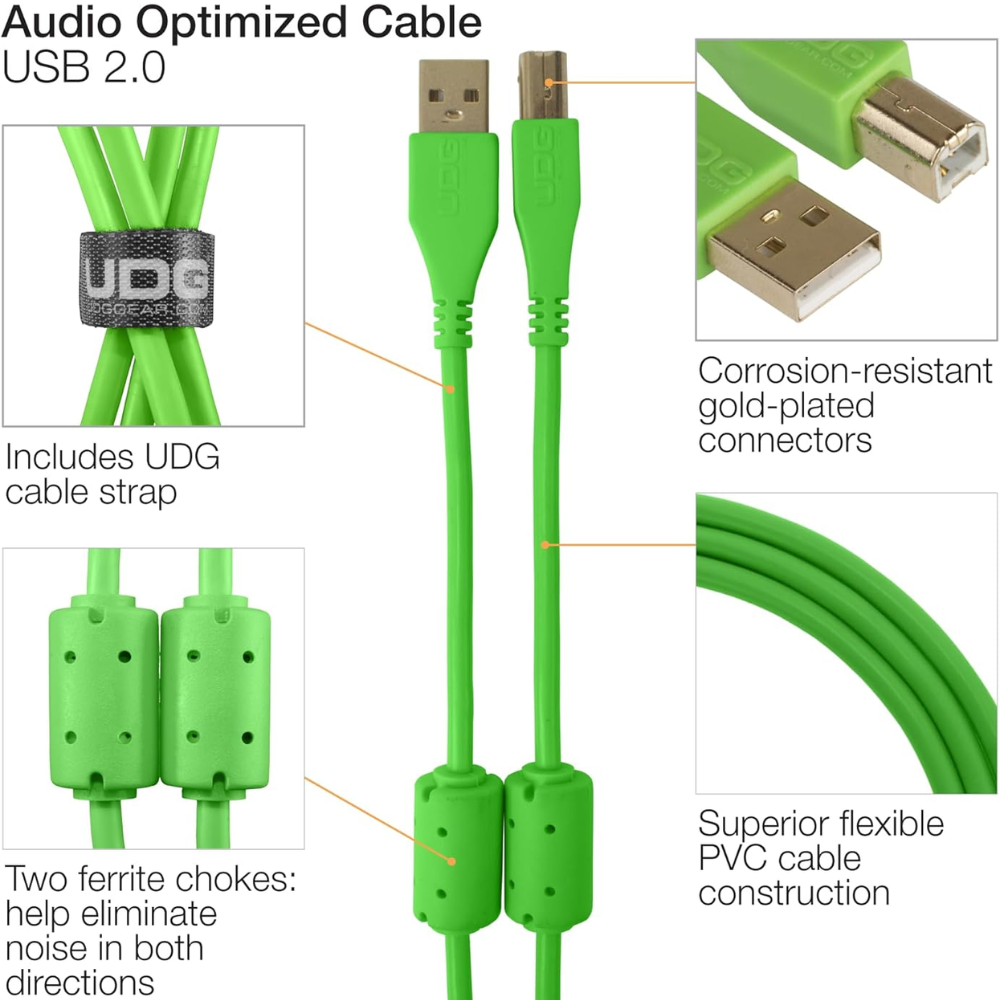 UDG Ultimate Audio Cable USB 2.0 A-B, Green, Straight, 3 m