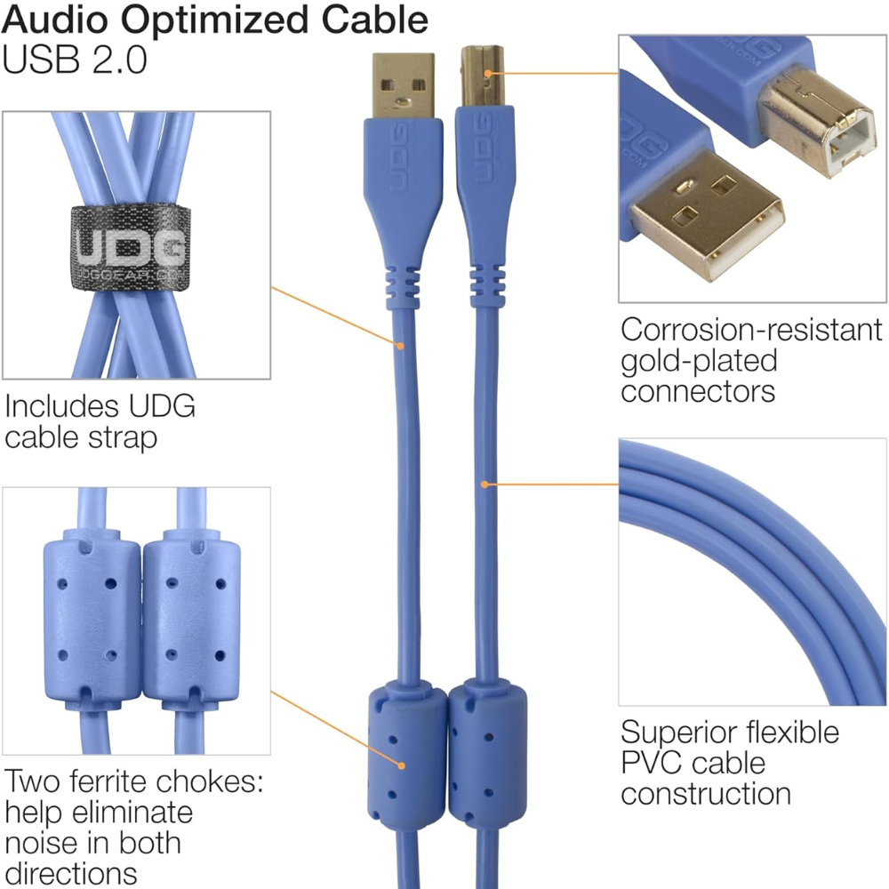 UDG Ultimate Audio Cable USB 2.0 A-B, Light Blue, Straight, 3 m