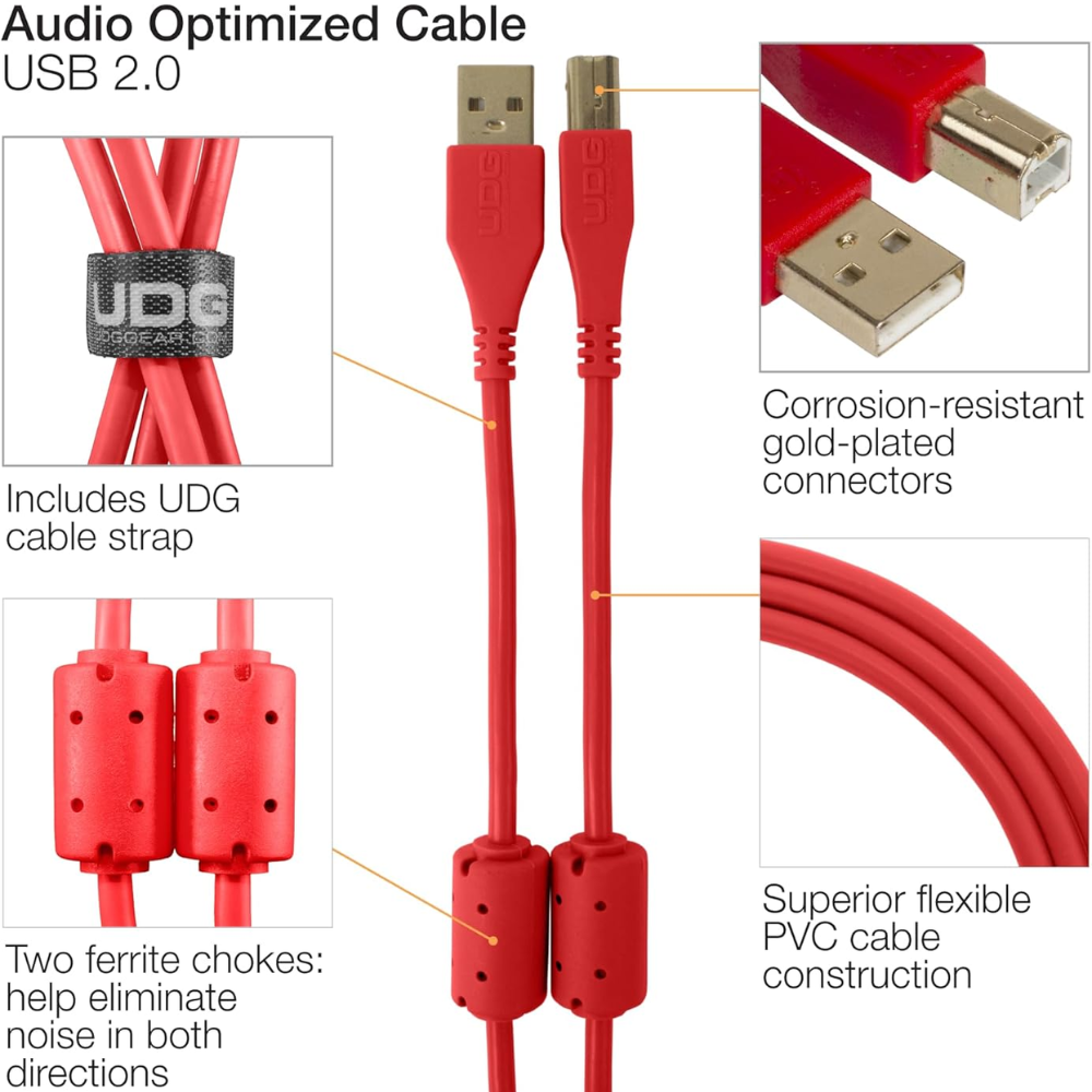 UDG Ultimate Audio Cable USB 2.0 A-B, Red, Straight, 3 m
