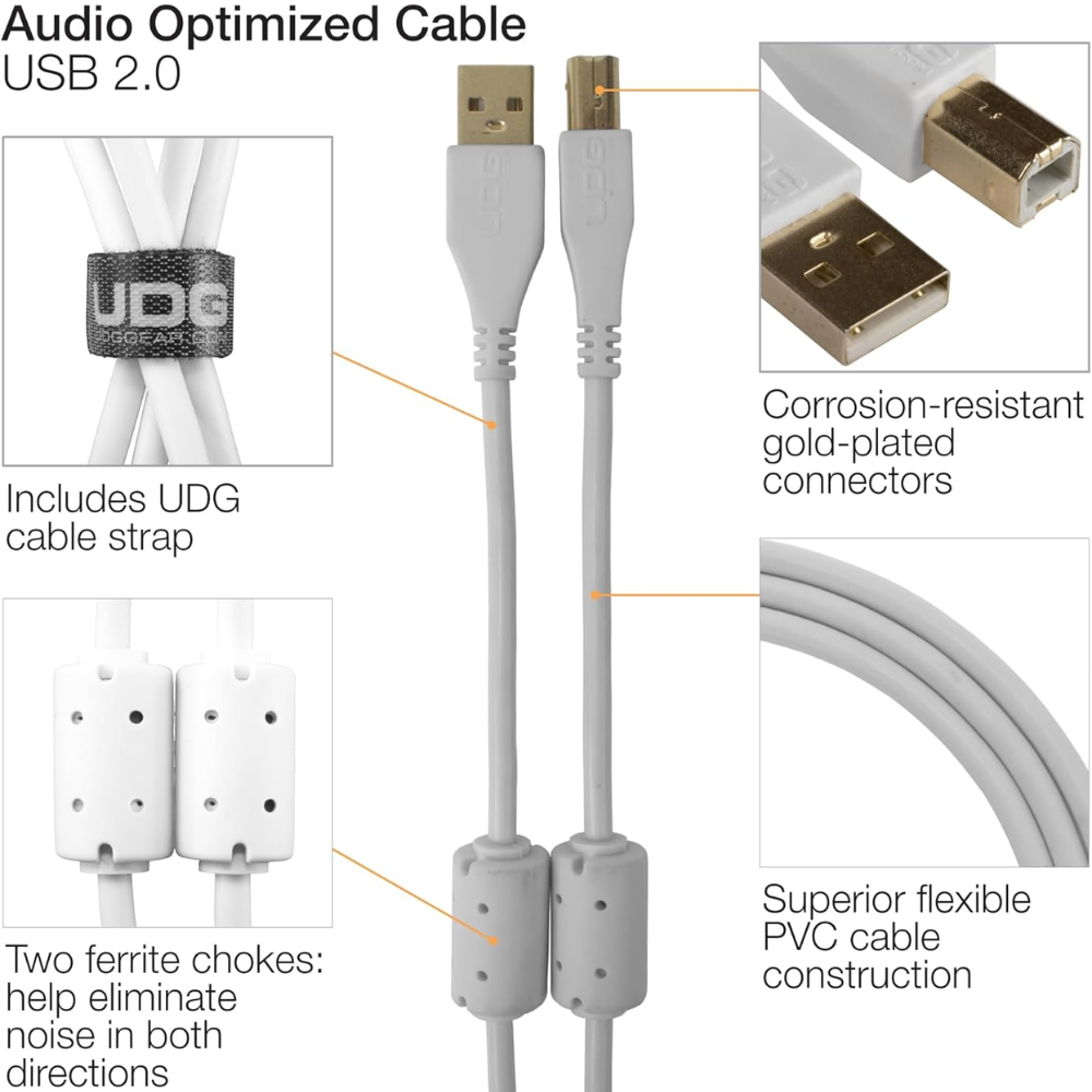 UDG Ultimate Audio Cable USB 2.0 A-B, White, Straight, 2 m