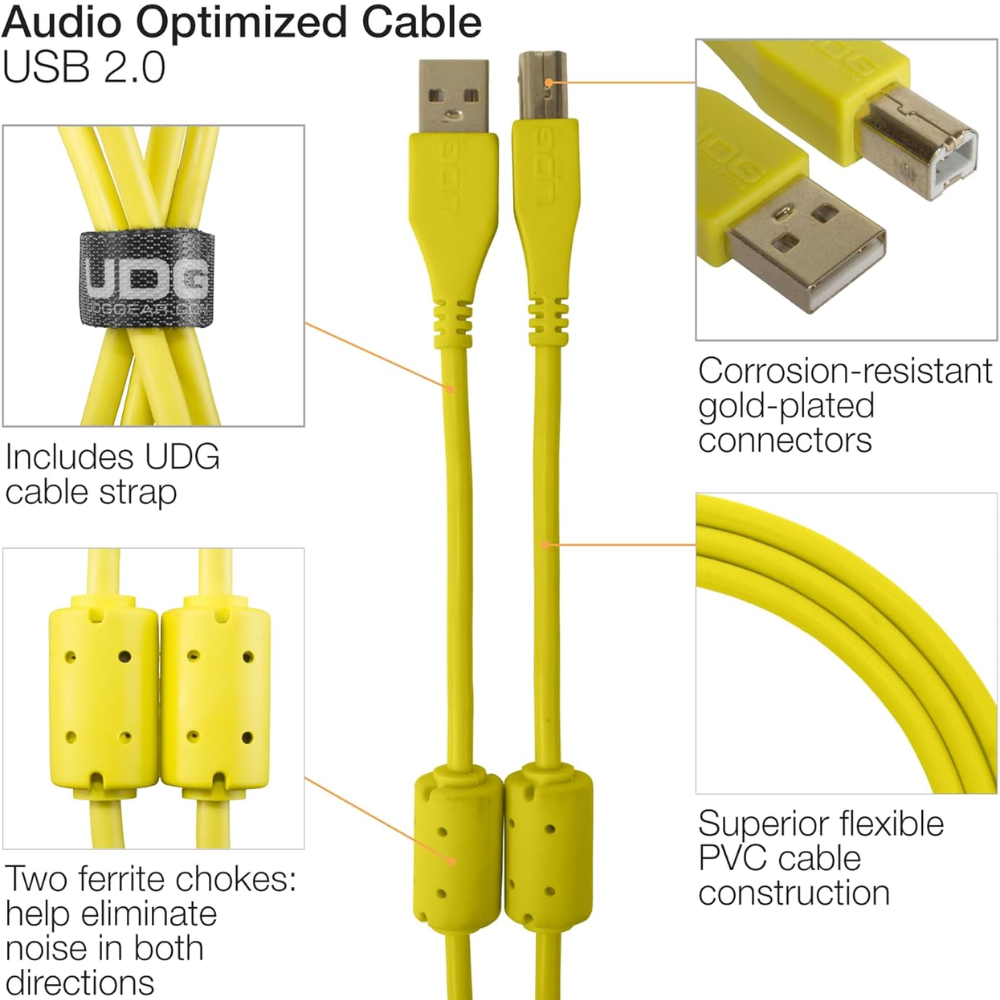 UDG Ultimate Audio Cable USB 2.0 A-B, Yellow, Straight, 3 m