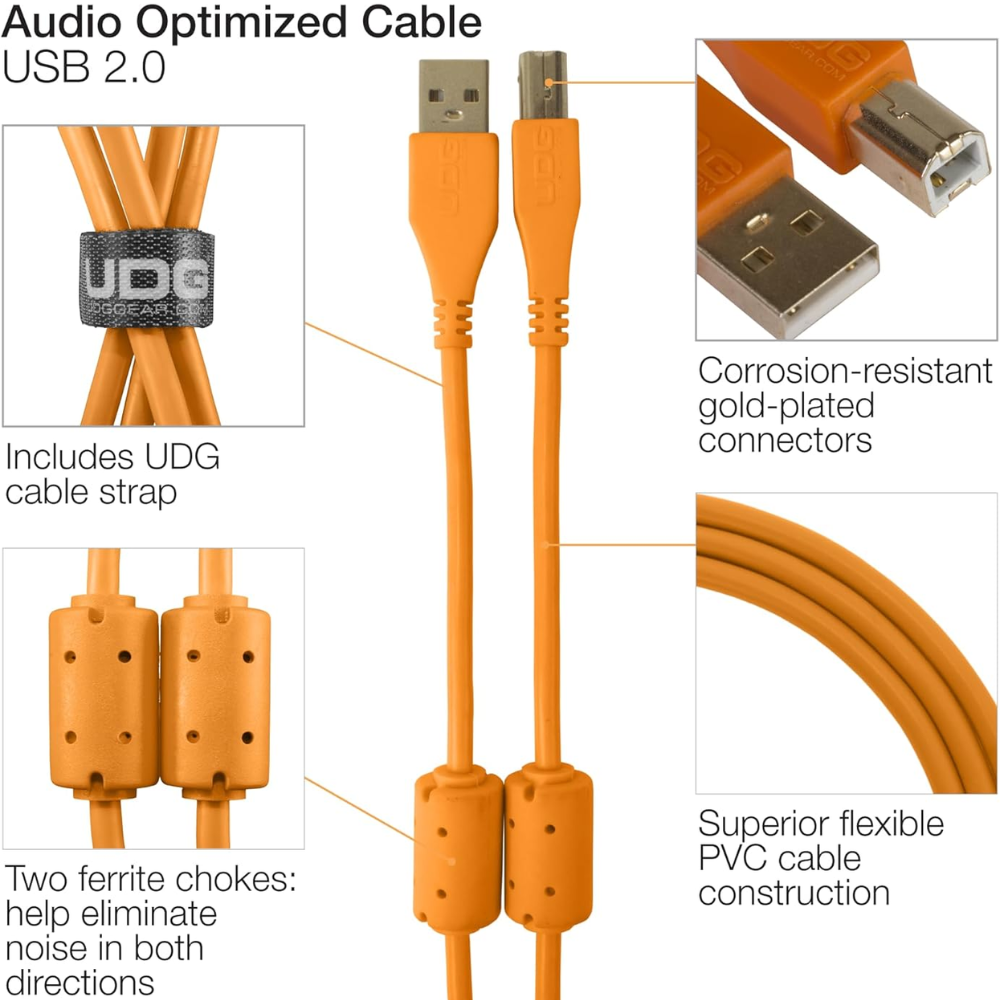 UDG Ultimate Audio Cable USB 2.0 A-B, Orange, Straight, 2 m