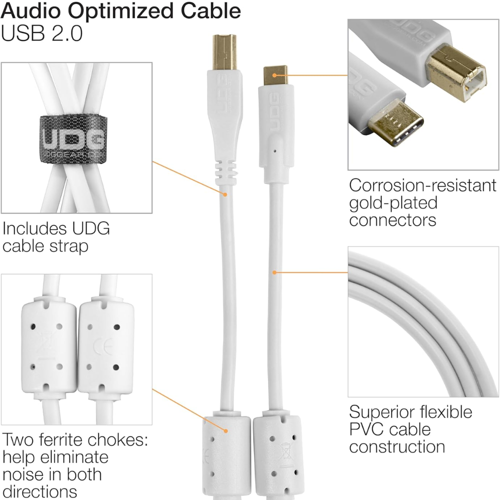 UDG Ultimate Audio Cable USB 2.0 C-B, White, Straight, 1.5 m