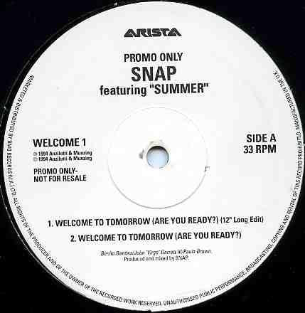 Snap! Welcome To Tomorrow 12"Vinyl (Electronic)