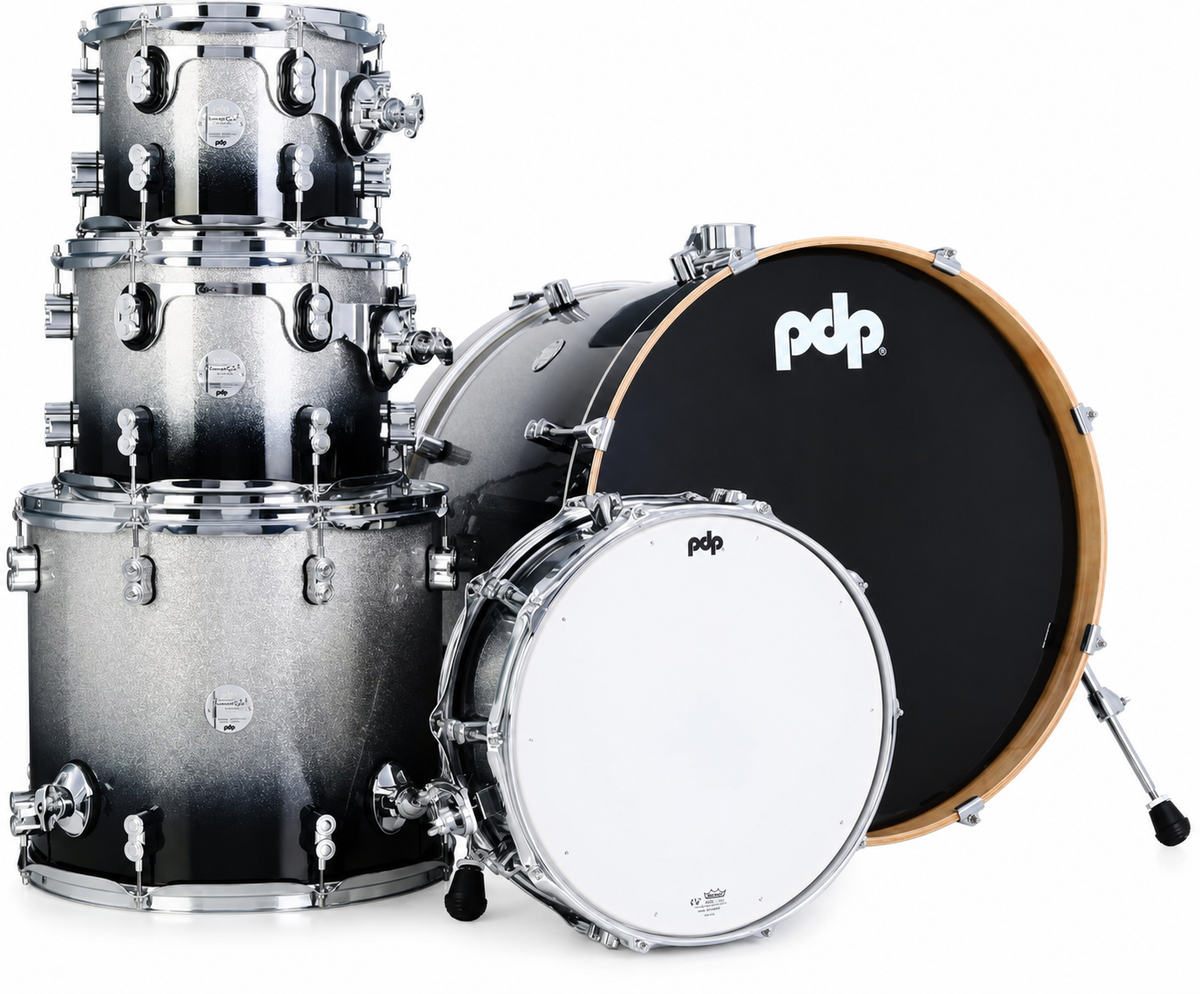 PDP Concept Maple 4-Piece Shell Pack 20", Silver-to-Black Fade, Chrome Hardware