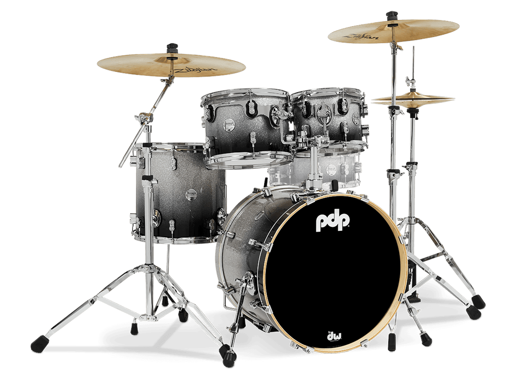 PDP Concept Maple 4-Piece Shell Pack 20", Silver-to-Black Fade, Chrome Hardware